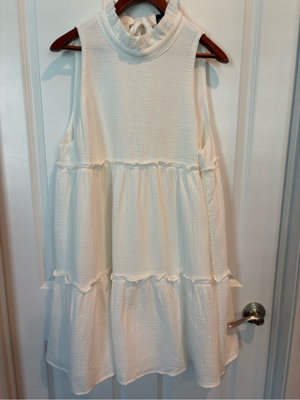 Tuckernuck Pomander Place White Gauze Tiered Mock Neck Halter Mini Dress XL